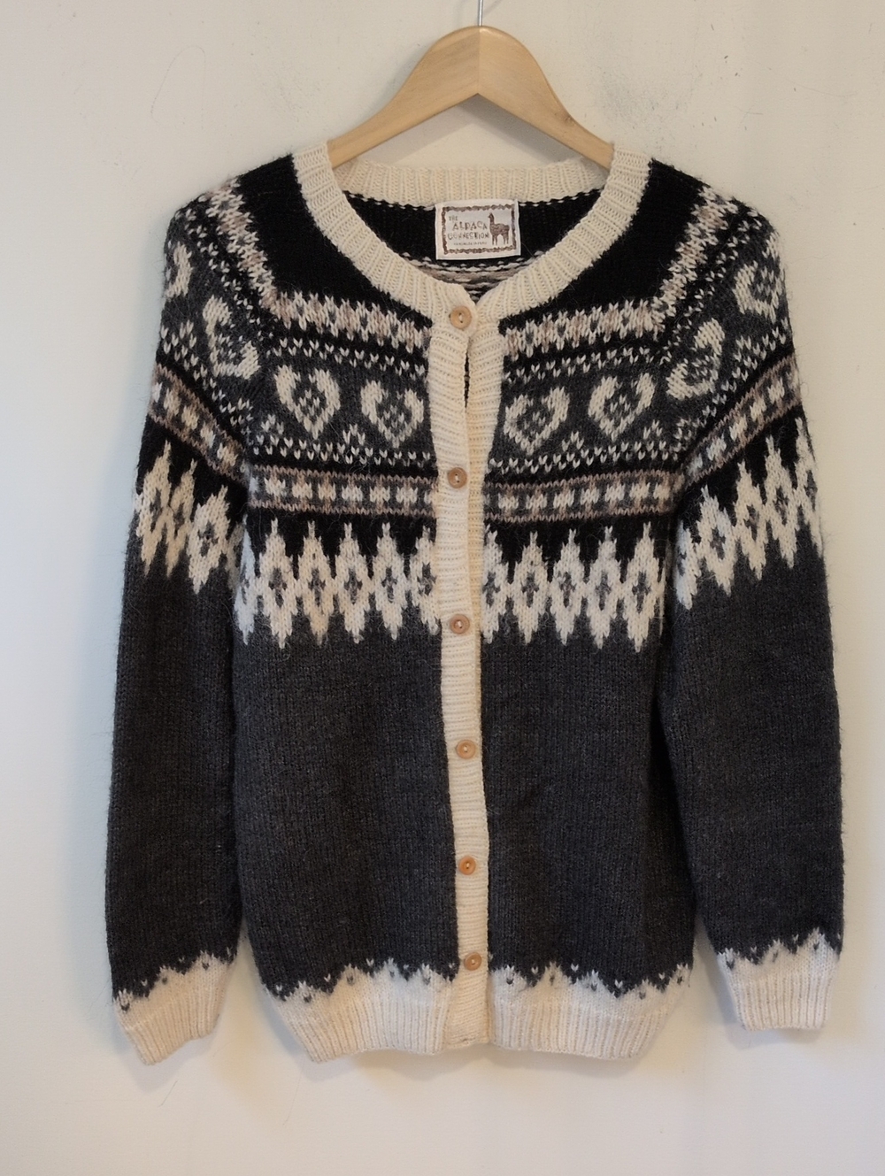 The Alpaca Connection Fair Isle Alpaca Wool Cardigan Sweater M/L